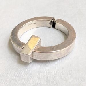 Vintage Sterling Silver Bracelet Hinge 6.5 Hollow Puffy Mexico Modernist Avant